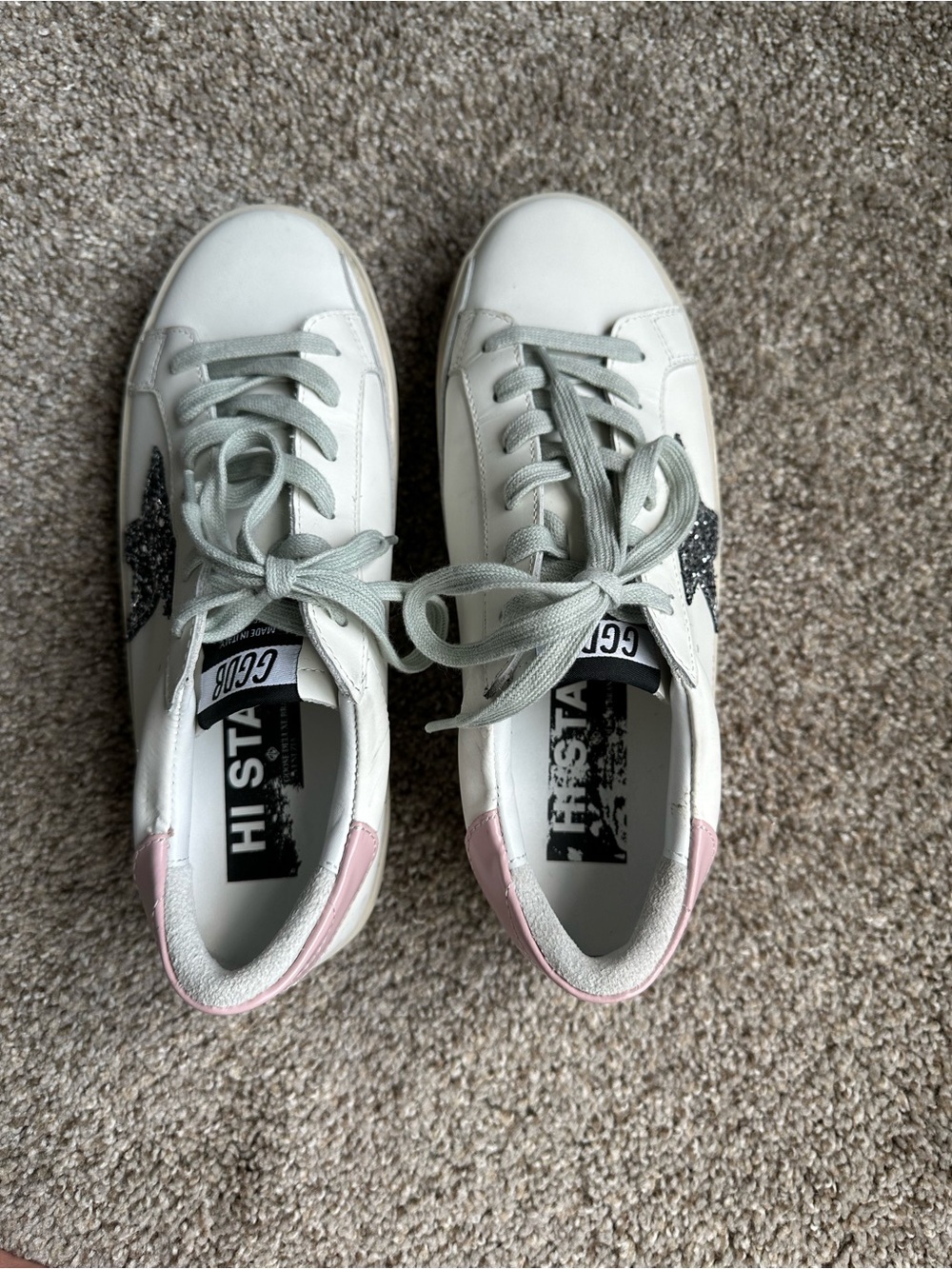 Golden Goose White Leather Sneaker with Silver Glitter Star - Picture 7 of 7